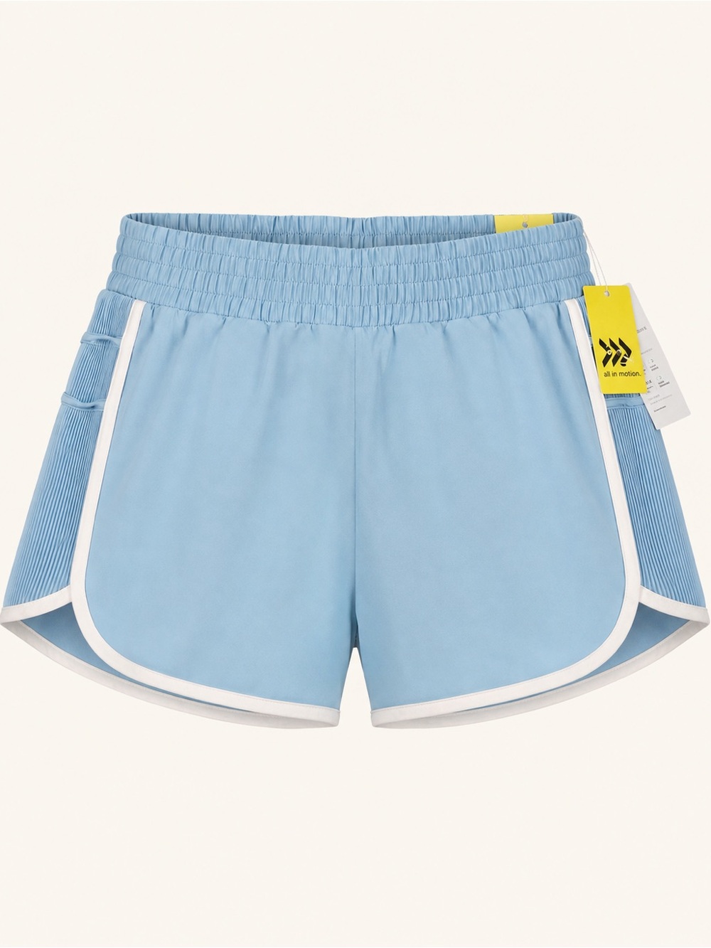 NWT All in Motion XXL Blue Dolphin Running Shorts Pleated Side White Trim